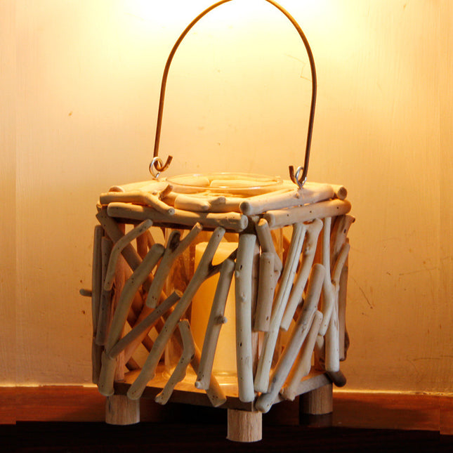 Wooden portable hollow candle typhoon lamp