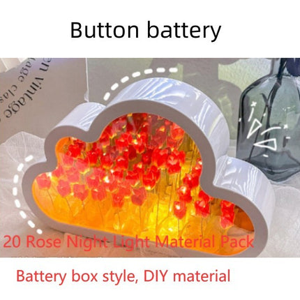 Tulip Night Lamp DIY Material Cloud Tulips Night Lamp Decorative Mirrors Photo Frame LED Table Lights Korean Creative Desk Bedroom Handmade Birthday Gifts