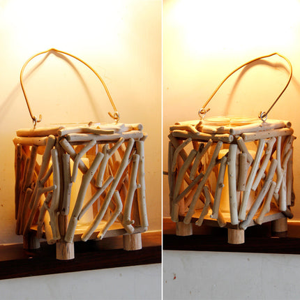 Wooden portable hollow candle typhoon lamp