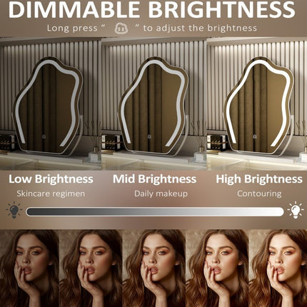 Vanity Makeup Cloud LED Mirror With Lights Strip Smart Control Wall Mount Decor Glass Hanging Removable