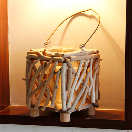 Wooden portable hollow candle typhoon lamp
