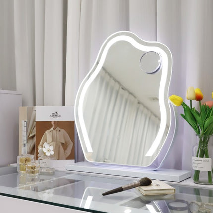 Vanity Makeup Cloud LED Mirror With Lights Strip Smart Control Wall Mount Decor Glass Hanging Removable
