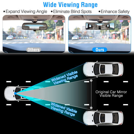 Car Rearview Mirror 11.4in Interior Clip-on Curve Convex Panoramic Anti-glare Rear View Mirrors With Wide Viewing Range For Cars SUVs Trucks Vehicles